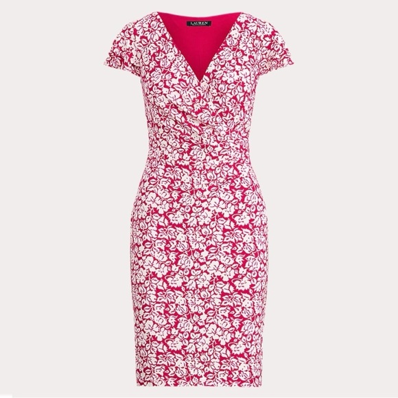 Lauren Ralph Lauren Dresses & Skirts - NWT Ralph Lauren Cream and Berry Floral Jersey Faux Wrap Dress Women’s Sz 16
